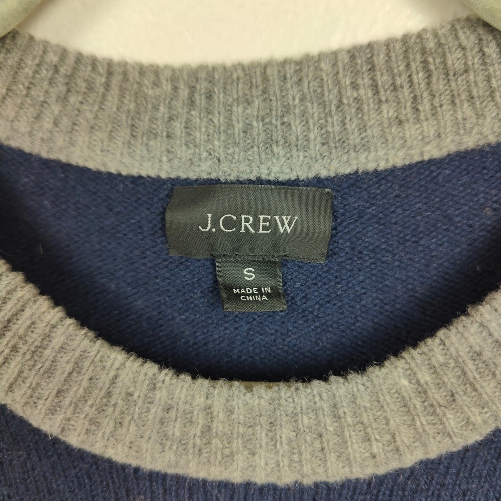 J Crew Sweater Mens Small Colorblock Merino Wool Blend Sweater Navy Tan Grey - Picture 9 of 12